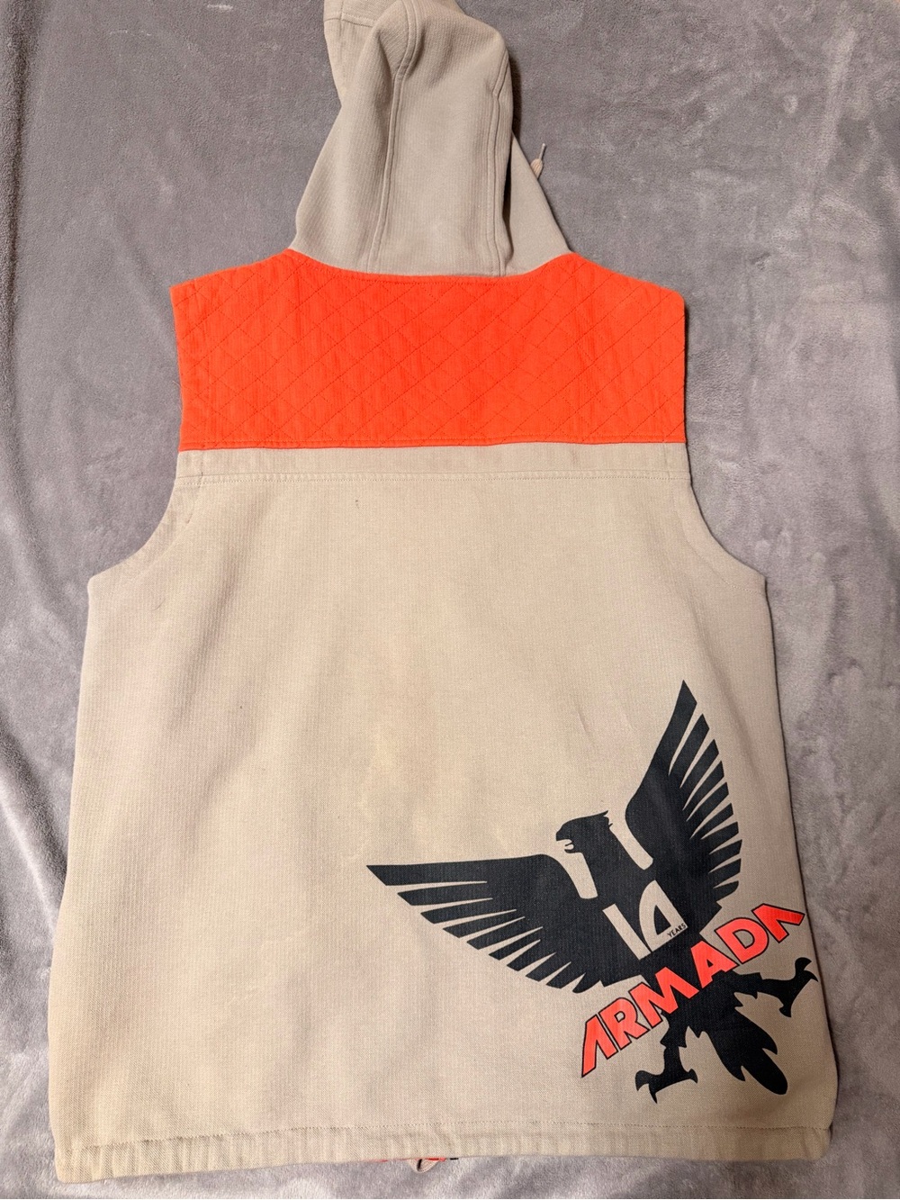 Armada Irwin Men's Hooded Vest in Tan with Orange Yoke Snow Ski Cold Gear